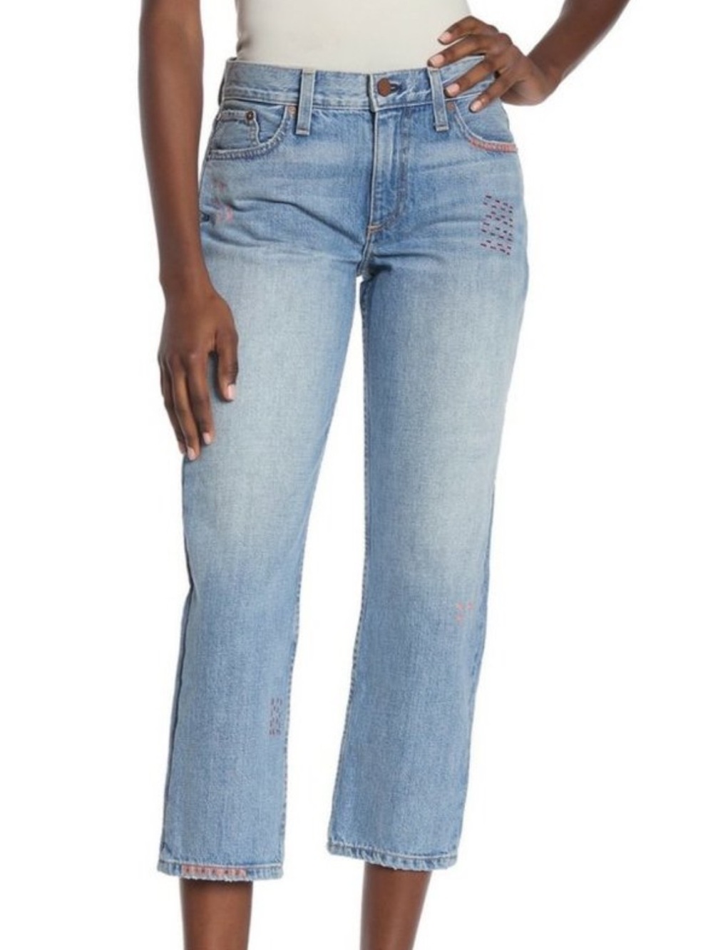 Alice + Olivia AO.LA Amazing Scott Boyfriend Jeans Embroidered Size 28